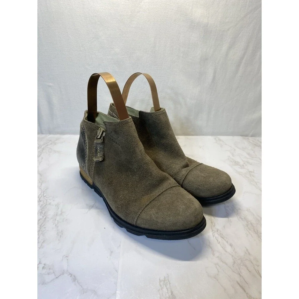 Sorel Womens Major Low Suede Side Zip Flat Ankle Boots Booties Sz 8